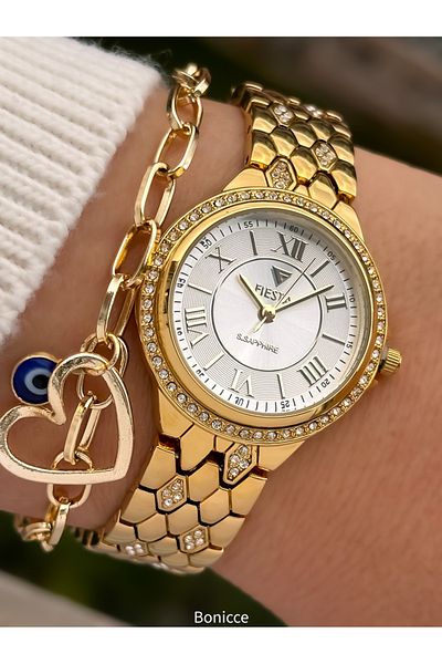 Fiesta Brand Steel Cord Elegant Simple Model Gold Yellow Color Engagement, Wedding, Bridal, Stylish Women's Wristwatch
