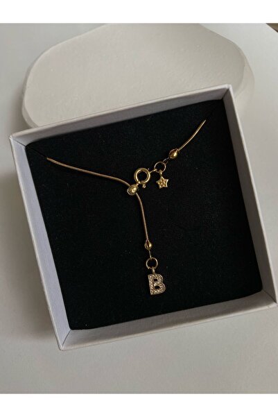 Arsaley Collection Taşlı Harf Charm Ve Mini Yıldız Altın Kaplama Asansör Gold Kolye(Açıklamayı Okuyunuz)
