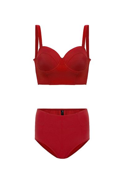 AQUAVİVA Aquaviva Women's Red Valencia Back Detailed Padded High Waist Bikini Set