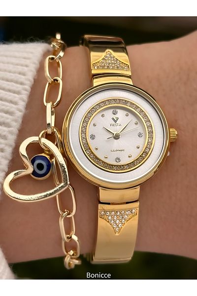 Fiesta 2 Years Warranty Gold, 3 Atm Steel Cord Bridal Engagement Women's Wristwatch Bracelet