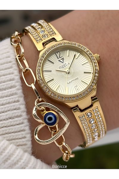 Fiesta Gold Yellow Steel Cord Rhinestone Wristwatch Bracelet for Bride, Engagement, Wedding