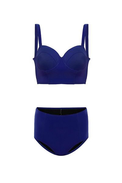 AQUAVİVA Aquaviva Women's Navy Blue Valencia Back Detailed Padded High Waist Bikini Set