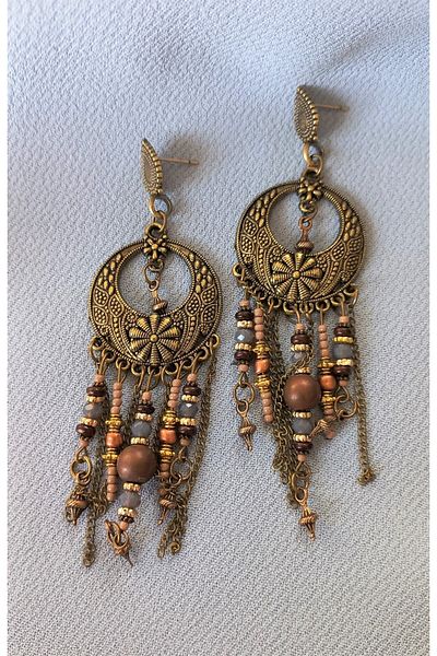 delay art Hand Crowned Authentic Large Earrings, Beaded Ethnic Bohemian Style Rocket and Earrings