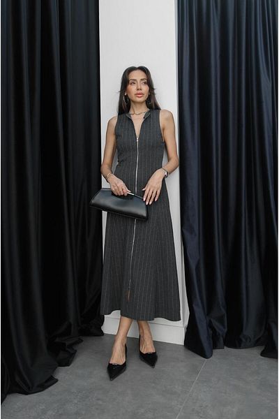Havoş Anthracite Pinstripe Zipper Front Dress