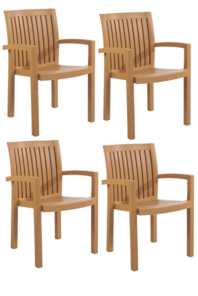 Papatya Neta Koltuk Teak 4lü Paket - Plastik Bahçe Balkon Sandalyesi