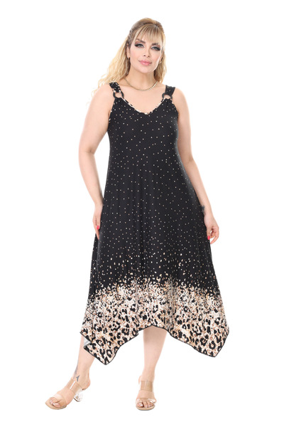 MELSAY Women's Strappy V Neck Black Skirt Leopard Print Plus Size Dress