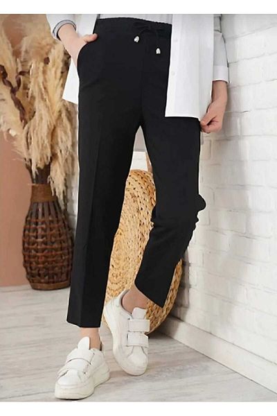 Birru Butik Women's Fabric Elastic Waist Pocket Detailed Large Size Carrot Cut Trousers