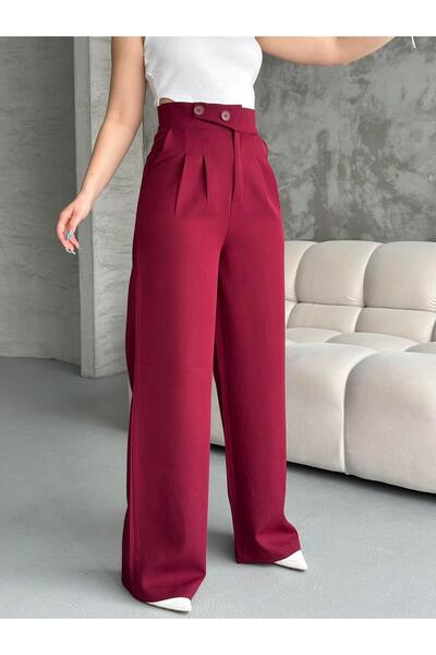 FERZOLAİO Korean Model Burgundy Palazzo Trousers