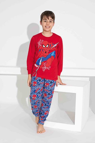 ETHEM TEKSTİL Boy's Spider Patterned Long Sleeve 100% Cotton Pajama Set