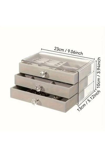 manoir store Luxury 3 Layer Acrylic Velvet Jewelry Box Earring Necklace Watch Bangle Organizer