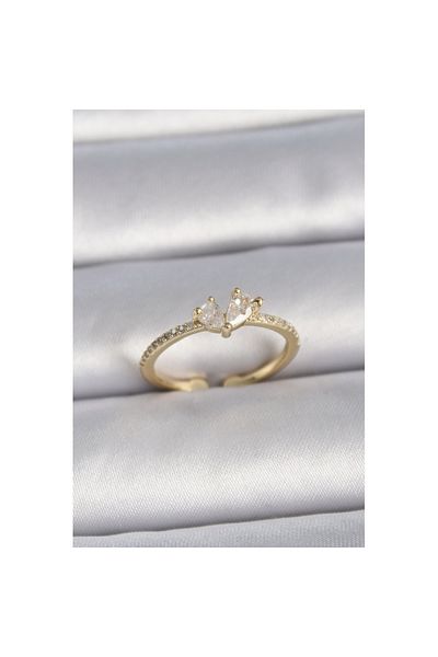 Skygo Brass Gold Color Adjustable Zircon Stone Heart Model Women's Ring - Tj-Byk3406