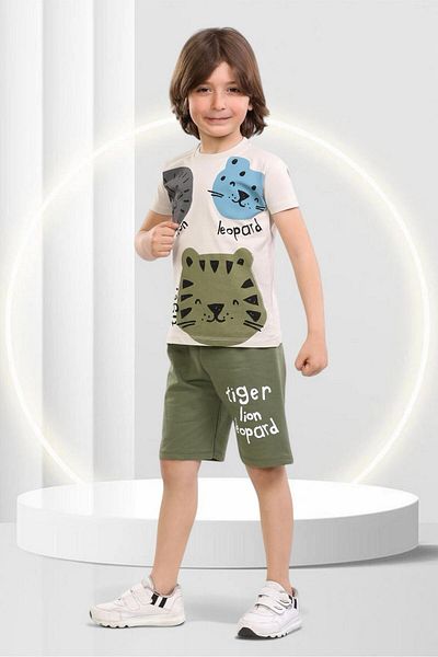 BUUFUU Cute Tiger Printed Summer Children's Suit - Short Sleeve T-Shirt and Shorts