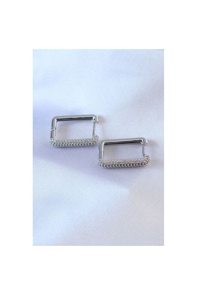 Skygo Silver Color Square Model Zircon Stone Brass Women's Earrings - TJ-BKP7527
