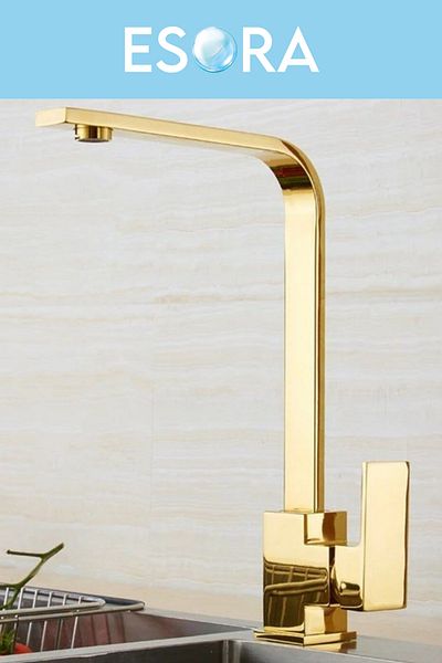 ESORA Gold Square Kitchen Sink Faucet on Off