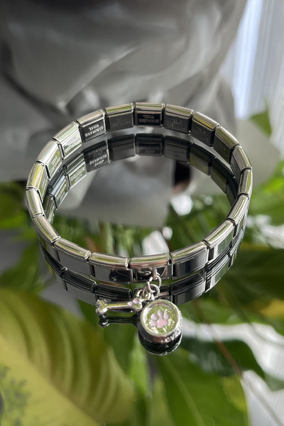 shop Italian Charm Bracelet – Dog Food Bowl & Bone Charm - Stainless Steel