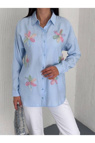 FancyWorld Cămașă din bumbac brodat cu modele florale