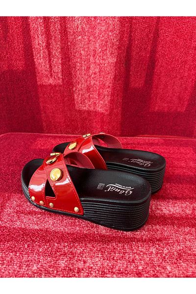 GÖNÜL High Heel Cross Slippers Red