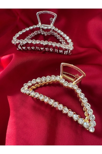 MARAL HAİR ACCESSORİES Metal Diamond Stone Detailed Large Clothespin Tok