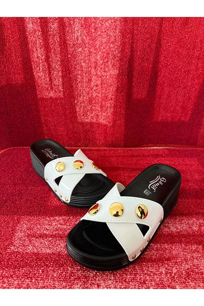 GÖNÜL High Heel Cross Slippers White
