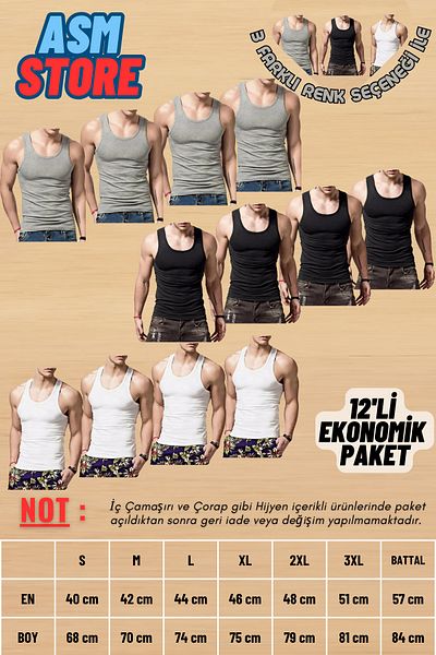 Akpınar 12 Pack Advantageous Men's Combed Cotton Undershirts - Long Lasting and Durable
