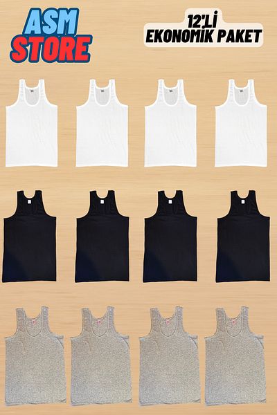 Akpınar 12 Pack Advantageous Men's Combed Cotton Undershirts - Long Lasting and Durable