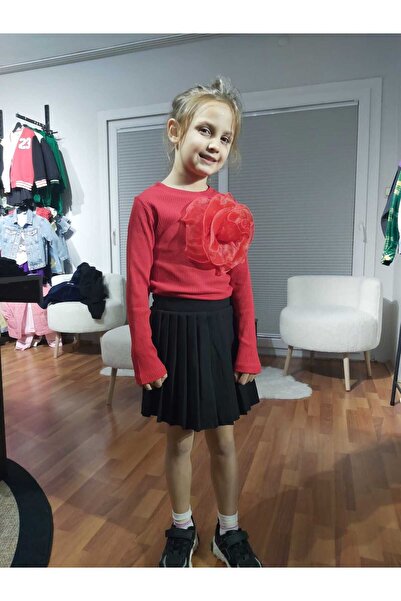 SONGÜLBERİK Girl's Camisole Rose Detailed Blouse (Red)