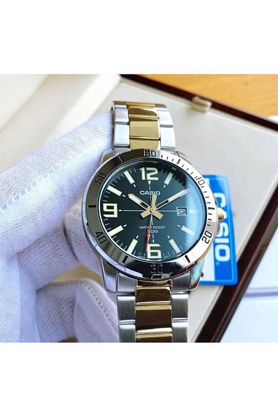 Casio Asio MTP-VD01SG-1BVUDF 45mm Round Stainless Steel Analog Watch - Gold/Silver