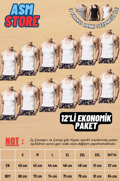 Akpınar 12 Pack Advantageous Men's Combed Cotton Undershirts - Long Lasting and Durable