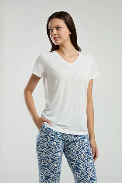 Arnetta Women's V Neck Short Sleeve Long Pantalon Pajamas Set