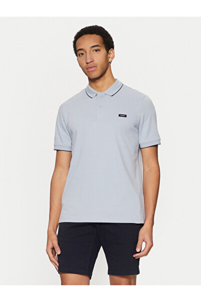 Calvin Klein Erkek Pamuklu Logolu Dokuma Kumaş Gri1 Polo Yaka T-Shirt K10K112751-DWE