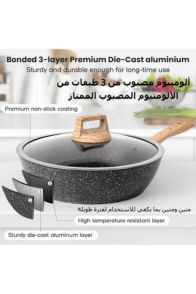 COOYA 12 Pcs Granite Kitchen Pots and Pans Set, Non-Stick, Fast Heat, Suitable for Kitchen, black