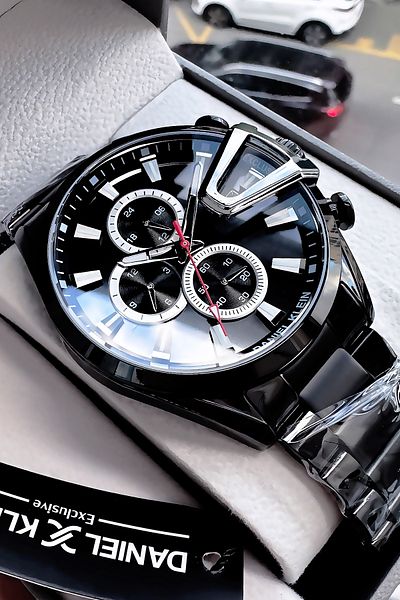 Daniel Klein Men's Black Wrist Watch - Steel Cord and Gift Bracelet Dke2105C5