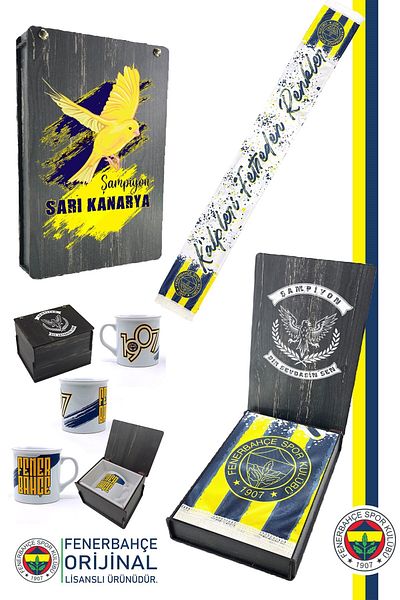 Fenerbahçe Original Licensed Hearts Shawl Scarf, Ceramic Mug Set Boxed, Where Colors Are Conquered
