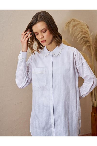 Kayra Optical White Stripe Tasseled Cotton Tunic