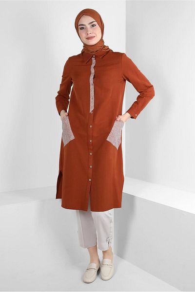 Alvina LONG TUNIC WITH STRIP DETAIL BUTTON 43636