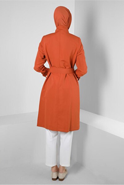 Alvina Kemerli Yakası Büzgülü Bantlı Trençkot 10772