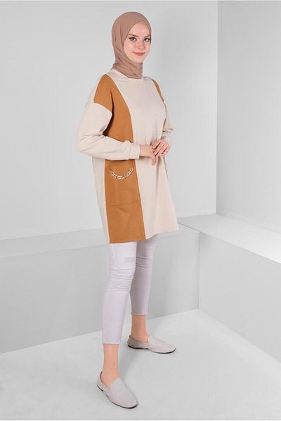 Alvina Chain Detailed Color Blocked Tracksuit Tunic - 43561