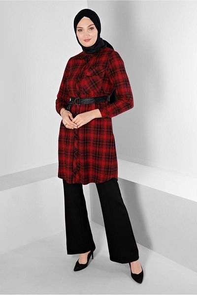 Alvina BELTED PLAID PATTERNED TUNIC 43458