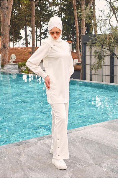 Alvina Stone Detail Buttoned Double Pant Suit 43727