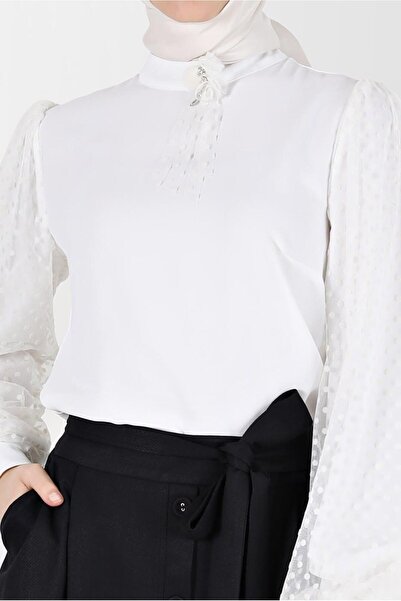 Alvina KOLLARI PUANTİYELİ TÜL DETAYLI KREP BLUZ 42300