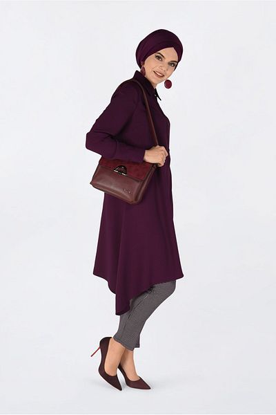 Alvina 4706 Model Asymmetrical Cut and Pleat Detailed Tunic