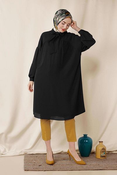 Alvina Lace-Up Tunic with Balloon Sleeves and Collar 4111