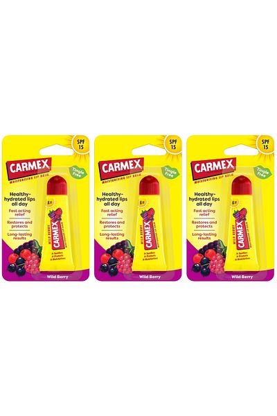 Carmex Lip Balm Wildberry Tingle Free Tube SPF 15 X 3