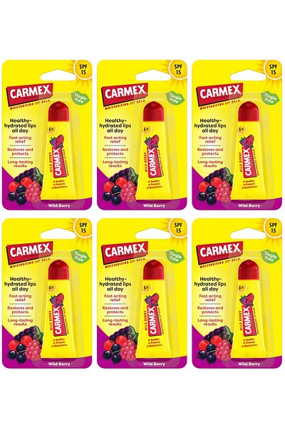 Carmex Lip Balm Wildberry Tingle Free Tube SPF 15 X 6