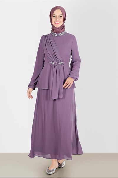Alvina 30252 Model Stone Embroidered Double Skirt Set