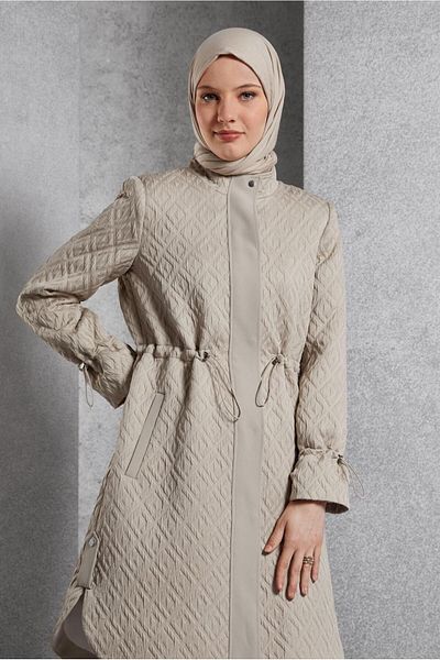 Alvina Quilted Patterned Trench Coat 10929
