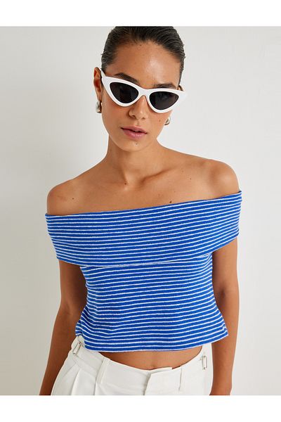 Koton Noul sezon Koton X Sima Tarkan - Top cu umăr deschis, detaliu din bumbac, slim fit