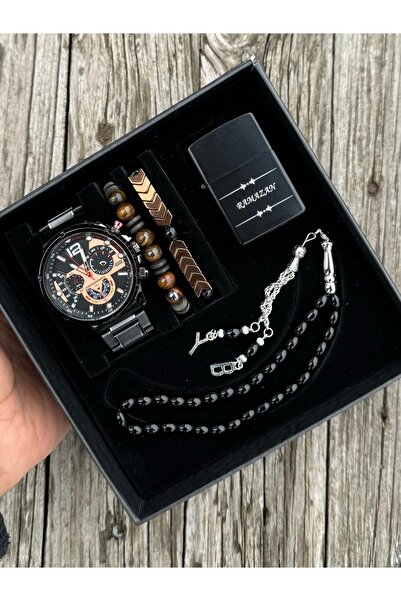 DEEPWELL Siyah Renk Metal Erkek Kol Saati Hediye Seti -dg01