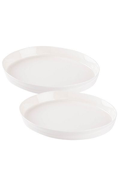 Tantitoni Space White Porcelain Double Pit Food Plate Set 16.8cm