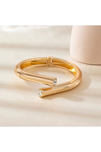 Siya Silver 22 cm Wide Model Zircon Stone Cross Rib Cuff Bracelet